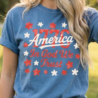 1776 in God we trust Graphic Tee, Fourth of July Outfit, Christian American Shirt, USA Pride Gift, Independence Day Tee, Casual Patriotic Wear, Religious gift for her