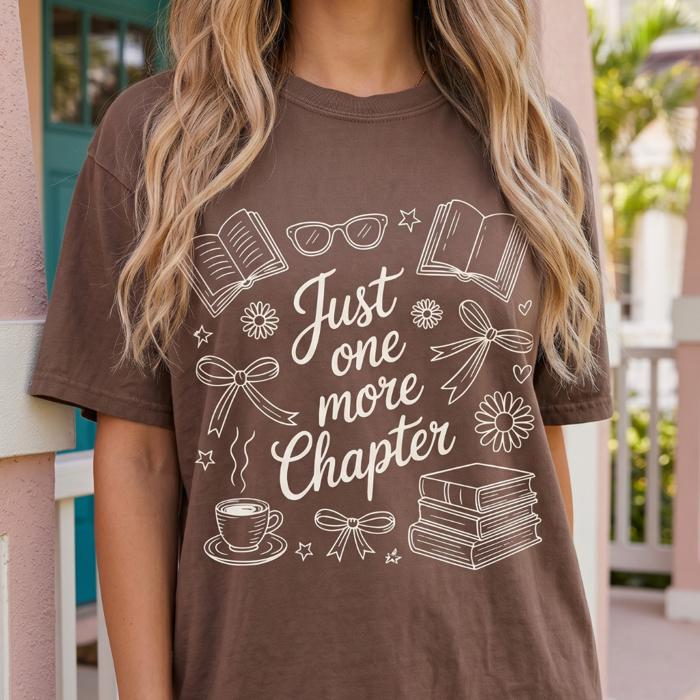 Just One More Chapter Comfort Colors Tee, Book Lover Shirt, Reading Graphic Tee, Bibliophile Gift, Bookworm Apparel, Reader Gift for Women, Cozy Reading Shirt, Literary Tee