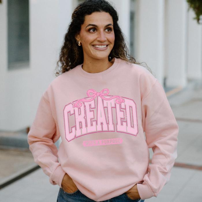 Created with a Purpose Christian Sweatshirt – Inspirational Faith-Based Crewneck for Women, Cozy Religious Gift Idea