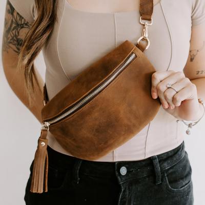 Genuine Leather Belt Bag Leather Fanny Pack Adjustable Crossbody Bag, Sling Bags for Women Minimalist Bag Causal Brown Gift for Mother's Day