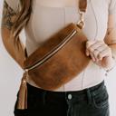  Genuine Leather Belt Bag Leather Fanny Pack Adjustable Crossbody Bag, Sling Bags for Women Minimalist Bag Causal Brown Gift for Mother's Day