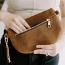  Genuine Leather Belt Bag Leather Fanny Pack Adjustable Crossbody Bag, Sling Bags for Women Minimalist Bag Causal Brown Gift for Mother's Day