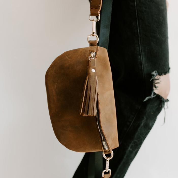 Genuine Leather Belt Bag Leather Fanny Pack Adjustable Crossbody Bag, Sling Bags for Women Minimalist Bag Causal Brown Gift for Mother's Day