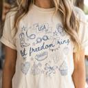  Let Freedom Ring Doodle Graphic Tee, Fourth of July Shirt Women, Patriotic Summer Tee, USA Sketch Shirt, Cute 4th of July Outfit, American Holiday Shirt, Patriotic Tee Gift