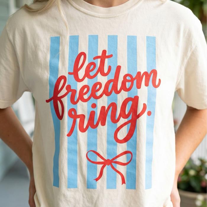 Let Freedom Ring Stripe Graphic Tee, 4th of July Shirt for Women, Patriotic Shirt Women, Fourth of July Outfit, America Graphic Tee, Cute Patriotic Shirt, USA Summer Tee