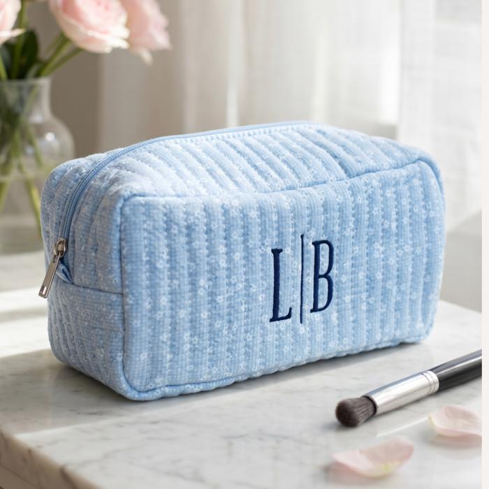 Embroidered Makeup Bag, Quilted Cosmetic Bag Pouch, Personalized Gift, Custom Make Up Bag, Baby Toiletry Bag Diaper Bag