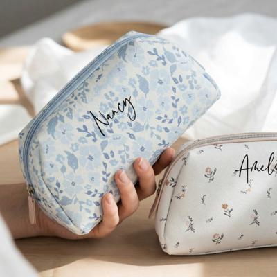 Personalized Large Floral Cosmetic Pouch, Custom Makeup Bag for Travel, Floral Toiletry Organizer Bag, Gift for Her, Travel Essential Makeup Storage Pouch for Women