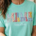  Mama Nana Mimi Gigi Memaw Faux Patchwork Graphic Tee, Patchwork Printed Design Shirt, Personalized Name Grandma Shirt, Custom Mom Tee