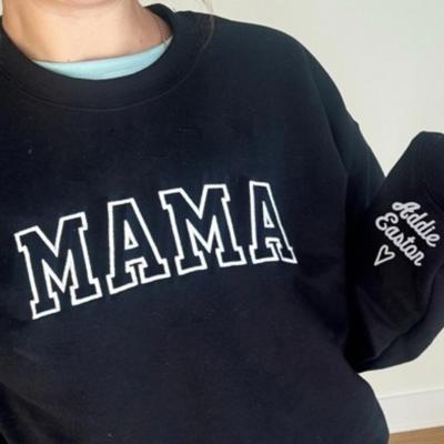 Embroidered Mama Sweatshirt Mother's Day Gift, Mom to Be Gift, Sleeve Text, Personalized Gifts, Trendy Crewnecks for Women, Mom Gifts