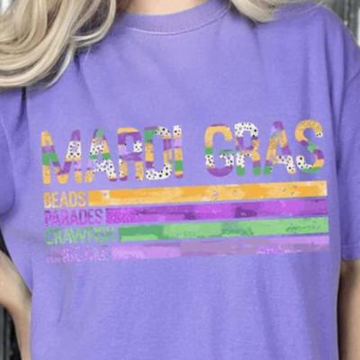 Mardi Gras Shirts for Women Multiple Designs - Bow Collage Comfort Colors Tee - Mardi Gras Outfits - Carnival Graphic T-Shirts - Fat Tuesday Tops