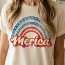  Merica Rainbow Graphic Tee, Fourth of July Shirt, Patriotic Rainbow Tee, USA Pride Outfit, Independence Day Shirt, Gift for Her, Summer Patriotic Shirt