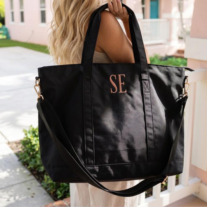 Personalized Nylon Weekender Bag, Monogram Travel Tote, Large Carryall Bag, Custom Overnight Bag, Bridesmaid Gift