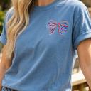  Embroidered Patriotic Bow Tee, USA Ribbon Shirt, Fourth of July Outfit, American Pride Top, Cute Summer Graphic Tee, Gift for Her