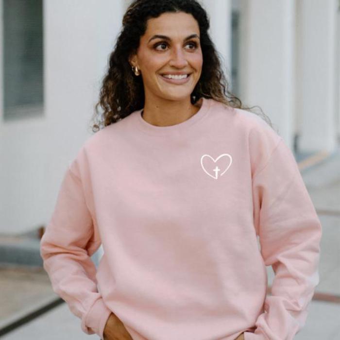 Jesus Has My Back Sweatshirt, Heart Cross Christian Sweatshirt, Faith Pink Crewneck, Christian Graphic Sweatshirt for Women