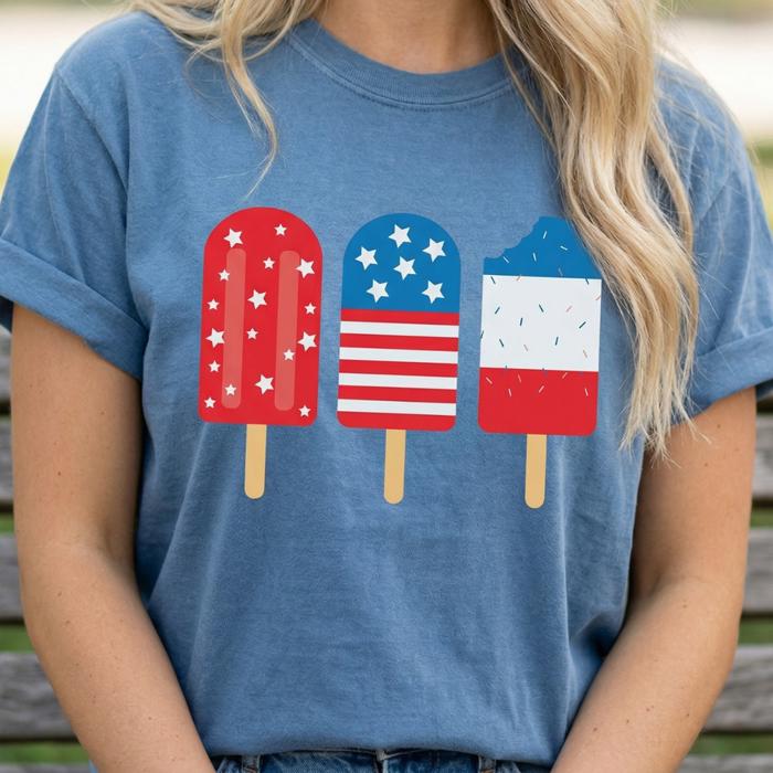 Patriotic Popsicle Graphic Tee, Fourth of July Shirt, Fun Summer Outfit, USA Popsicle Tee, Independence Day Shirt, Cute Gift for Her, Casual Women’s Top