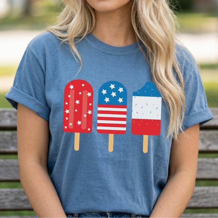 Patriotic Popsicle Graphic Tee, Fourth of July Shirt, Fun Summer Outfit, USA Popsicle Tee, Independence Day Shirt, Cute Gift for Her, Casual Women’s Top