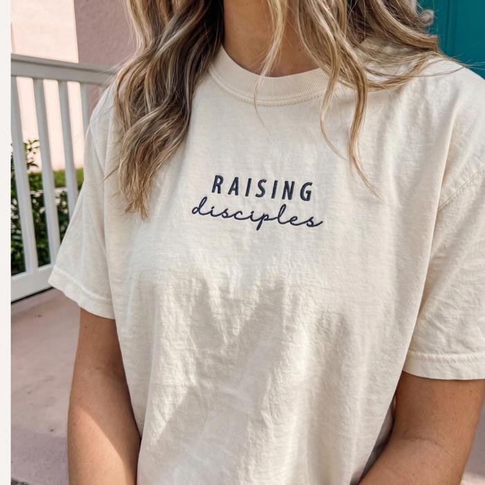 Raising Disciples Embroidered Comfort Colors Tee, Christian Mom Shirt, Faith Based Apparel, Religious Gift for Her, Christian Embroidered Tee
