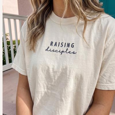 Raising Disciples Embroidered Comfort Colors Tee, Christian Mom Shirt, Faith Based Apparel, Religious Gift for Her, Christian Embroidered Tee