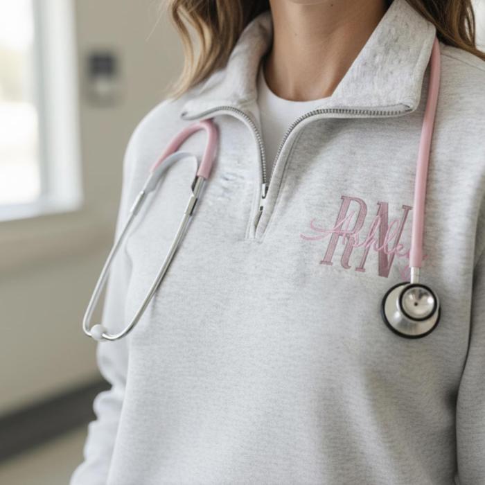 Custom Nurse Sweatshirt Embroidered Quarter Zip, Personalized RN Gift with Name, Registered Nurse Pullover, Monogram Nurse Gift Idea