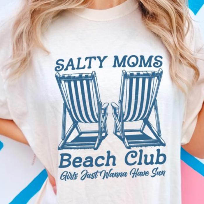 Salty Moms Beach Club Comfort Colors Graphic Tee, Beach Shirt for Women, Funny Mom Beach Tee, Summer Vacation Shirt, Beach Trip Outfit, Cute Beach Tee, Gift for Mother's Day