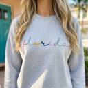  Custom Embroidered State Sweatshirt, Personalized Rainbow Script Crewneck, City Team Name Sweater, Home State Pride Gift
