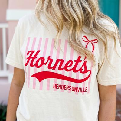 Custom Team Name Stripe Bow Graphic Tee, Personalized School Spirit Shirt, Custom Mascot Tee, Game Day Outfit for Women, Custom Team Shirt, School Spirit Tee, Personalized Sports Mom Shirt