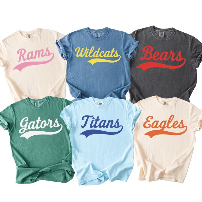 Custom Team Name Script Tee, Retro Mascot Shirt, Comfort Colors Game Day Tee, Gift For High School, School Spirit Shirt, Sports Mom Tee, Personalized Team Apparel