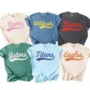  Custom Team Name Script Tee, Retro Mascot Shirt, Comfort Colors Game Day Tee, Gift For High School, School Spirit Shirt, Sports Mom Tee, Personalized Team Apparel