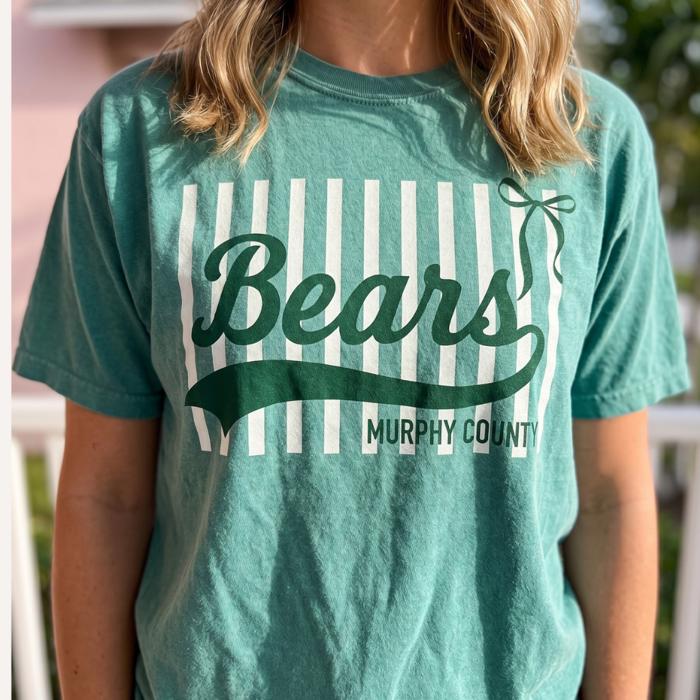 Custom Team Name Stripe Bow Graphic Tee, Personalized School Spirit Shirt, Custom Mascot Tee, Game Day Outfit for Women, Custom Team Shirt, School Spirit Tee, Personalized Sports Mom Shirt