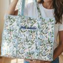 Personalized Large Hydrangea Fields Embroidered Cotton Quilted Bag, Floral Print Tote Bag for Women, Coastal Garden Travel Bag, Handmade Shoulder Purse, Large Floral Weekender