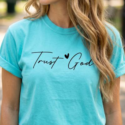 Trust God Graphic Tee, Christian Shirt for Women, Faith Based Tee, Simple Religious Shirt, Inspirational Gift for Her, Comfort Colors Style Tee, Minimalist Christian Top, Bible Verse Shirt Women