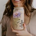  Personalized Colorful Birth Flower Coffee Cup With Name, Personalized Birth Flower Glass Tumbler, Bridesmaid Proposal, Gifts for Her Be My Bridesmaid