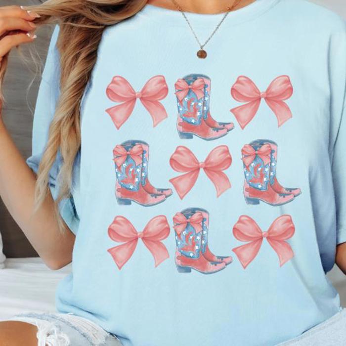 Bows and Boots Comfort Colors Graphic Tee, Women’s Fall Western Cowgirl Shirt ,Coquette Bow Aesthetic Country Concert Outfit