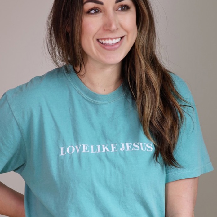 Embroidered Love Like Jesus Christian T-Shirts for Women Faith Religious Gift Short Sleeve Tops Comfort Colors Graphic Tee Cotton
