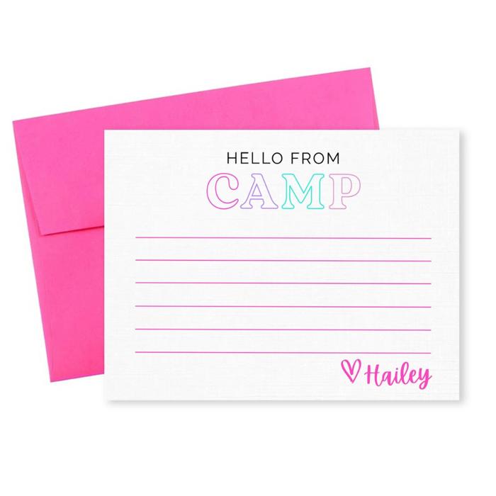 Personalized Camp Stationery Set For Girls, Note from Camp, Custom Folded Stationary with Lines, Personalized Gift for Girls, Summer Note Cards