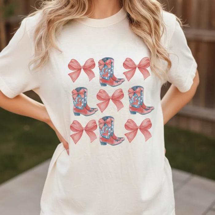 Bows and Boots Comfort Colors Graphic Tee, Women’s Fall Western Cowgirl Shirt ,Coquette Bow Aesthetic Country Concert Outfit
