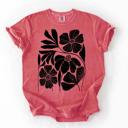  Black Floral Tee, Comfort Colors Crewneck T-Shirts for Women, Graphic Tee Cotton Tee
