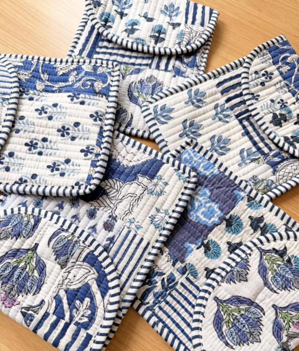 Floral Patchwork Quilted Kindle Sleeve, Padded iPad Mini Case, Cotton Storage Pouch, Magnetic Closure E Reader Cover, Travel Organizer, Small Tech Accessory Bag