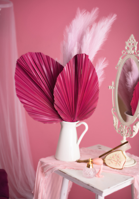 14” Hot Pink Fuchsia Palm Fronds, Dried Palm Tree Leaf, Bright Wedding Arrangement, Vase Filler, Bridal Party Table Decor, Bridesmaid Props