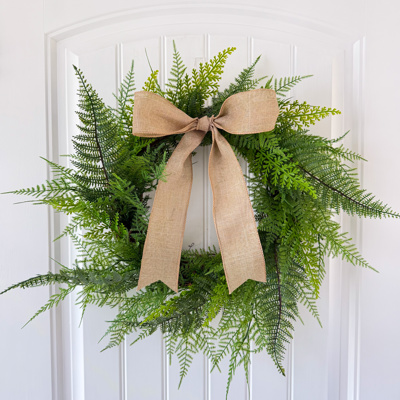 Full Fern Wreath for Front Door, Greenery Wreath, Summer Wreath with Optional Bow, Everyday Front Door Decor