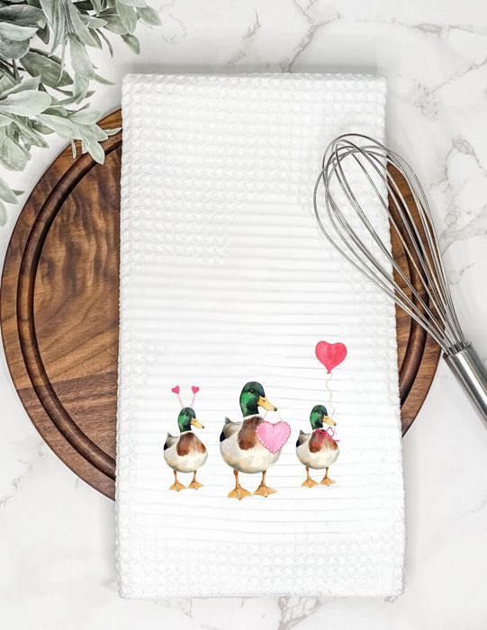 Marching Mallard Ducks Valentine's Tea Towel