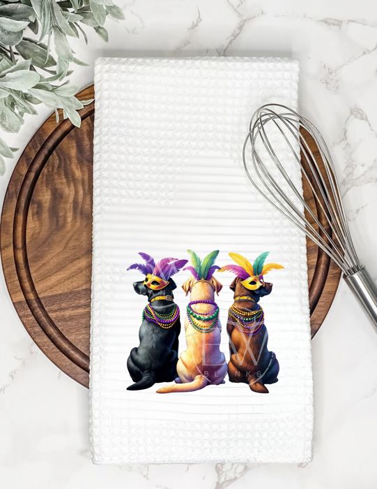 Krewe of Pups Mardi Gras Tea Towel