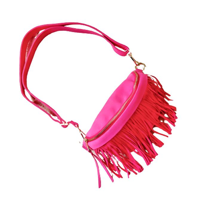 Removable Fringe Crossbody Sling Bag | Pink