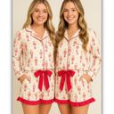  Pink Nutcracker Long Sleeve Ruffled Shorts Christmas Pajama Set