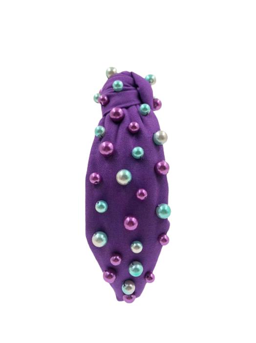 Purple Beaded Mardi Gras Headband