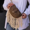 Brown Linen Fringe Crossbody Sling Hip Bum Bag