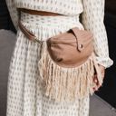 Beige Linen Fringe Crossbody Sling Hip Bum Bag