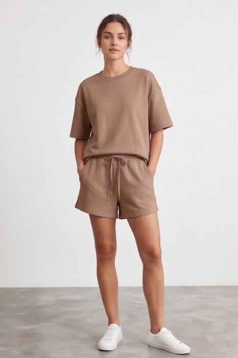 Short Sleeve Luxe Lounge Sets - Tan