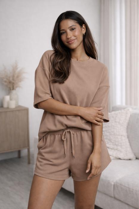 Short Sleeve Luxe Lounge Sets - Tan