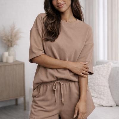 Short Sleeve Luxe Lounge Sets - Tan